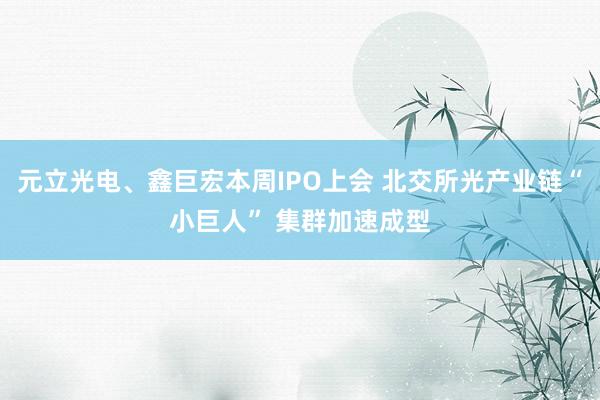 元立光电、鑫巨宏本周IPO上会 北交所光产业链“小巨人” 集群加速成型