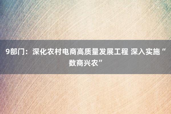 9部门：深化农村电商高质量发展工程 深入实施“数商兴农”