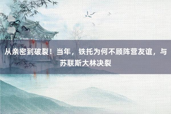 从亲密到破裂！当年，铁托为何不顾阵营友谊，与苏联斯大林决裂