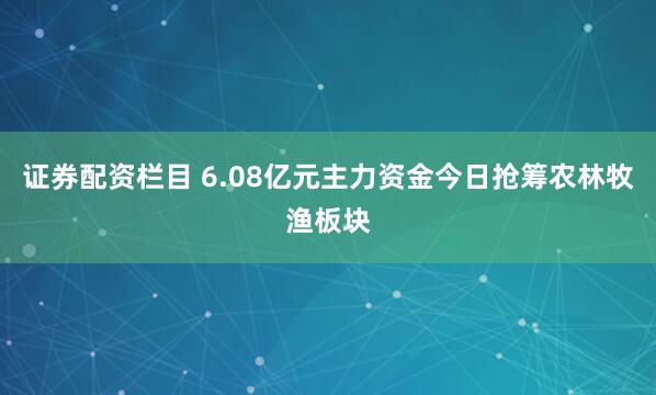 证券配资栏目 6.08亿元主力资金今日抢筹农林牧渔板块